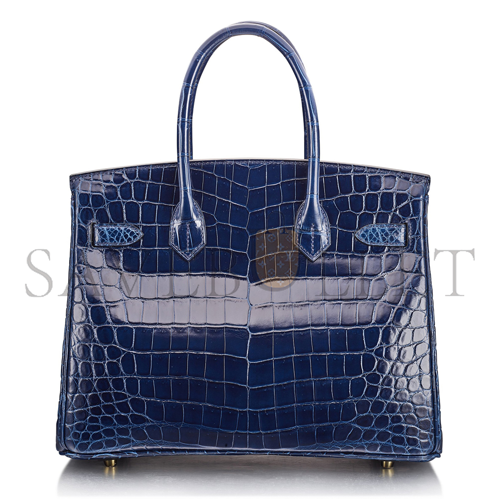 H**mes master birkin 25 crocodile leather royal blue rose gold buckle h041354ck69 (25*20*13cm)